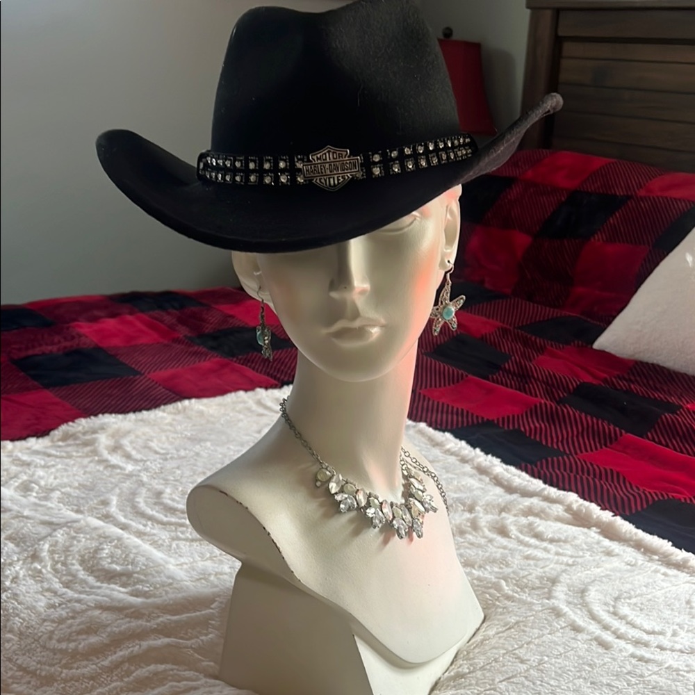 Harley Davidson Black and Silver Cowboy Hat with Studded Band